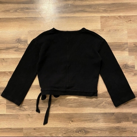 Madewell Texture & Thread Black Wrap Side Tie Cropped Top Women's Small S EUC - Picture 4 of 6